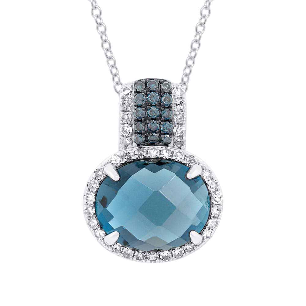 0.18ct Diamond & 3.54ct London Blue Topaz 14k White Gold Pendant Necklace