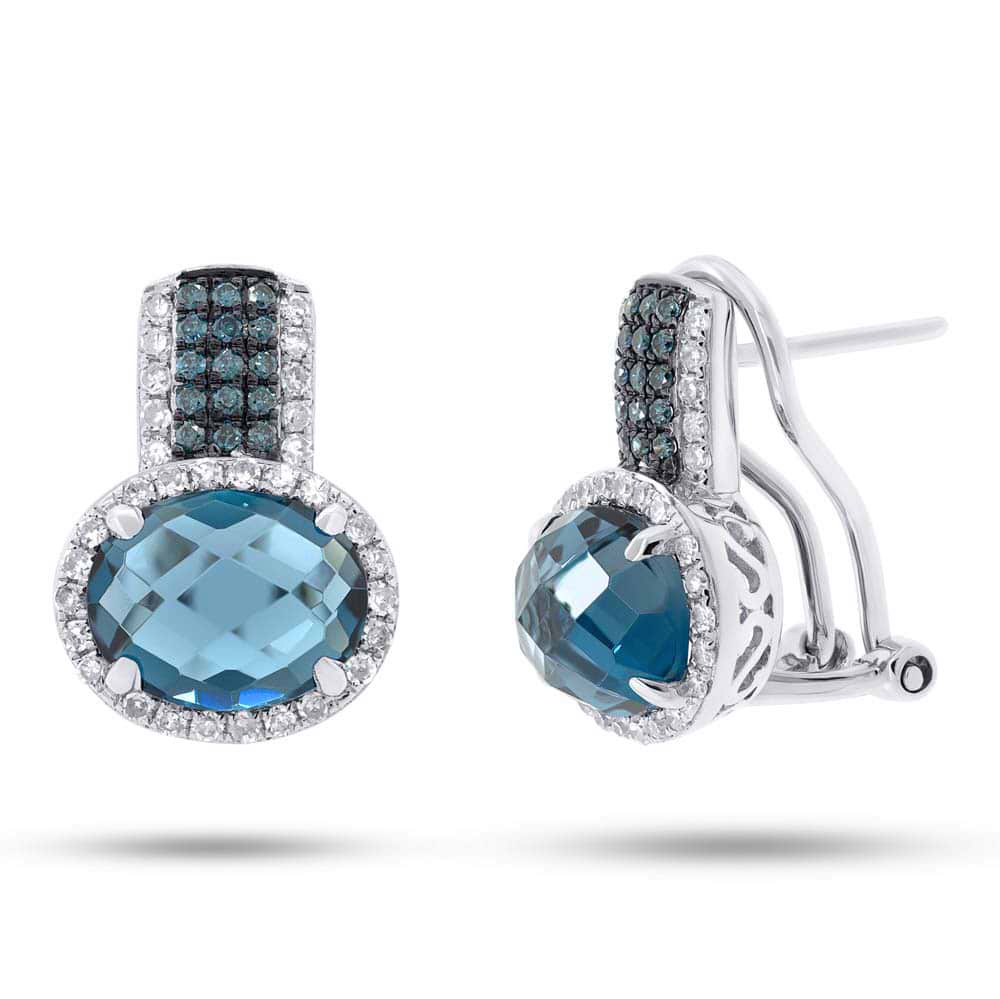 0.32ct Diamond & 5.04ct London Blue Topaz 14k White Gold Earrings