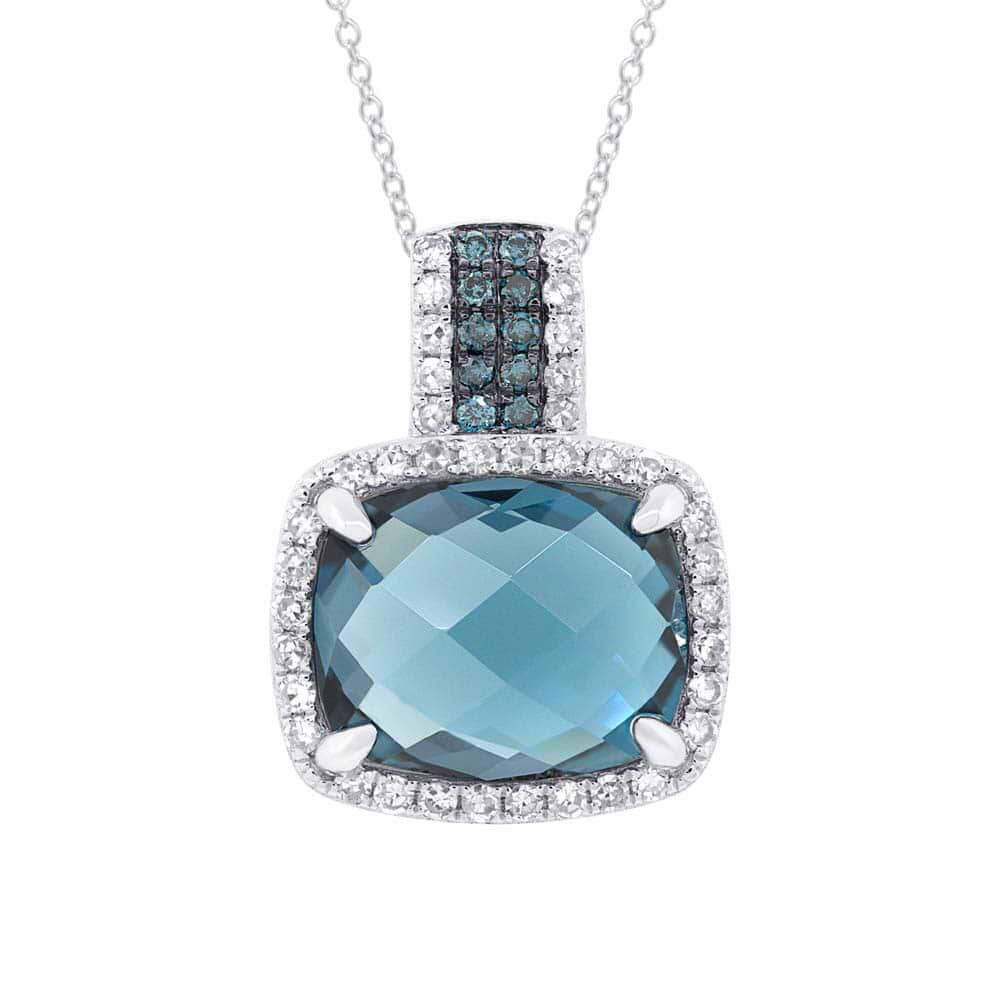 0.19ct Diamond & 3.99ct London Blue Topaz 14k White Gold Pendant Necklace