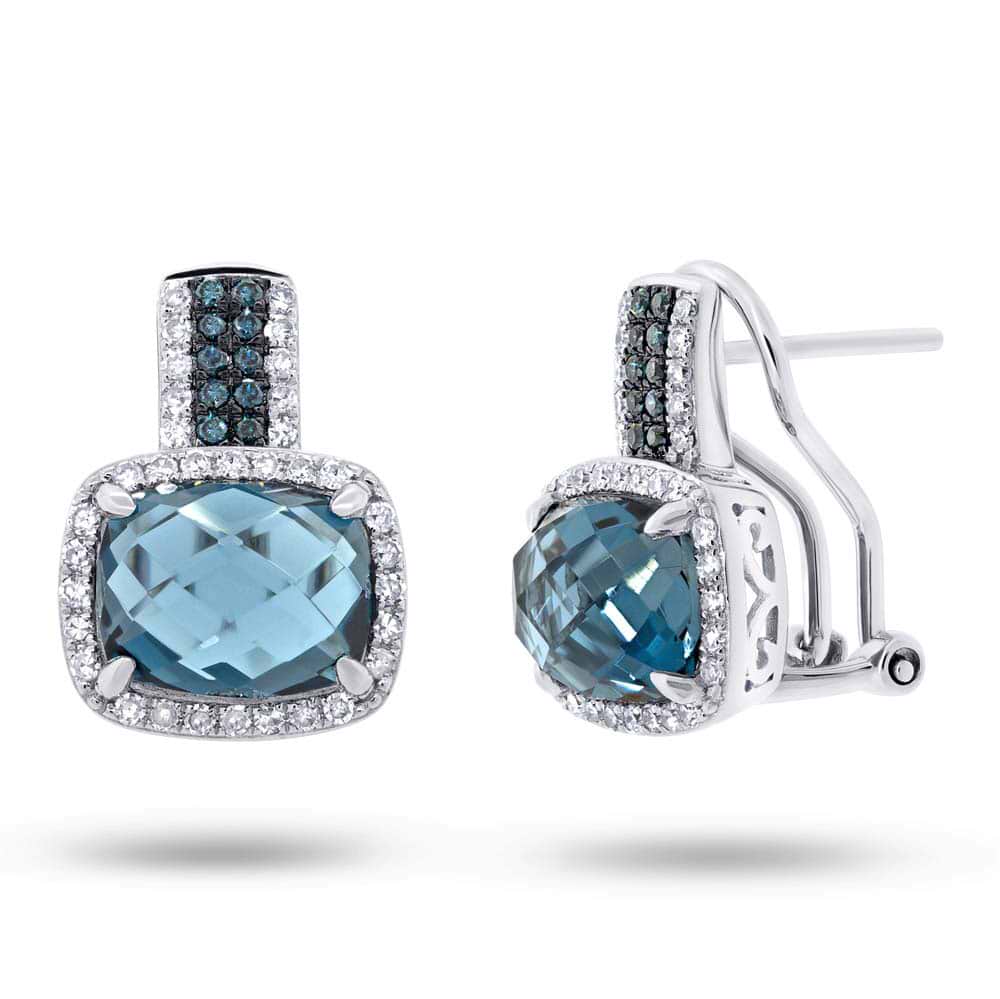 0.34ct Diamond & 5.72ct London Blue Topaz 14k White Gold Earrings