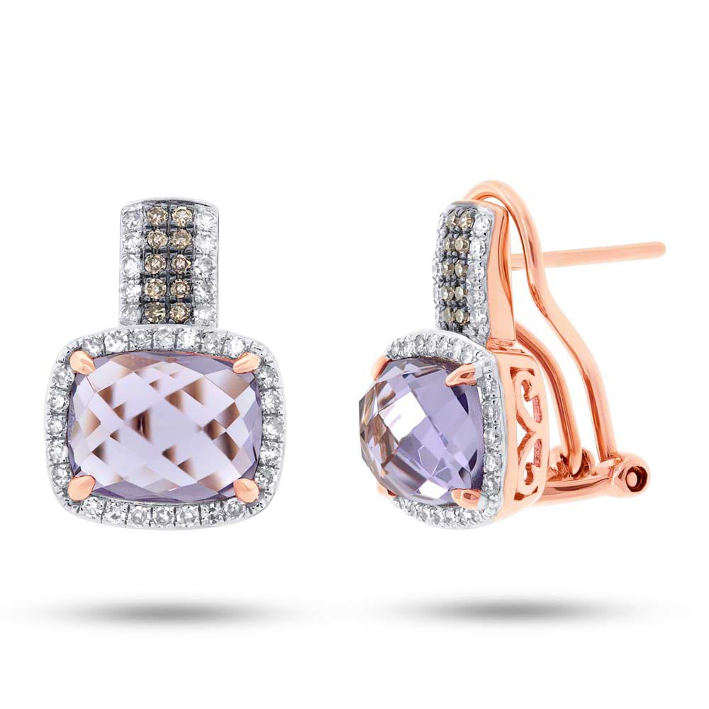 0.43ct White & Champagne Diamond & 4.43ct Amethyst Rose Gold Earrings