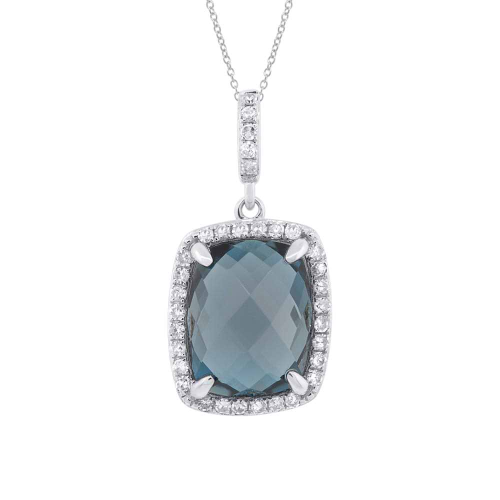 0.18ct Diamond & 3.79ct London Blue Topaz 14k White Gold Pendant Necklace