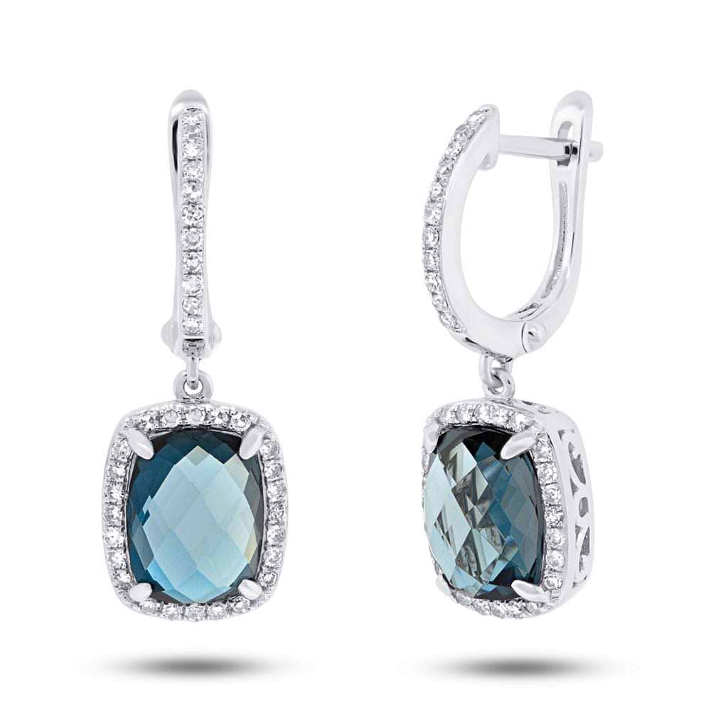 0.36ct Diamond & 5.60ct London Blue Topaz 14k White Gold Earrings