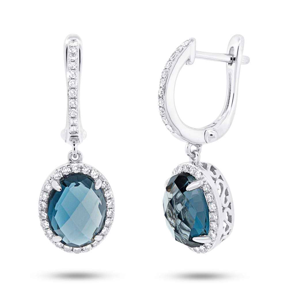 0.36ct Diamond & 5.60ct London Blue Topaz 14k White Gold Earrings