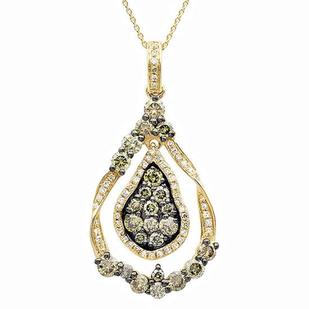1.10ct 14k Yellow Gold White & Champagne Diamond Pendant Necklace