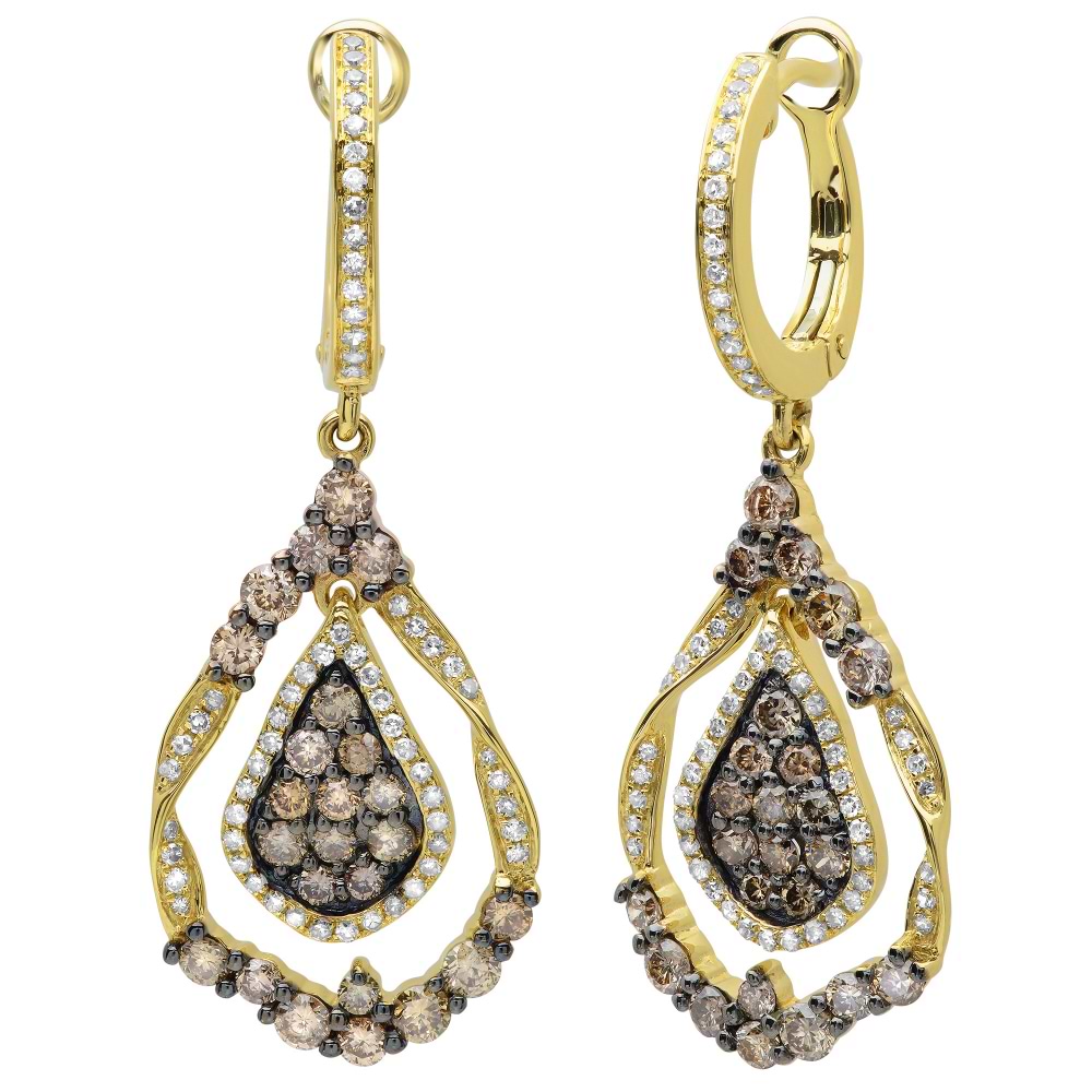 1.64ct 14k Yellow Gold White & Champagne Diamond Earrings