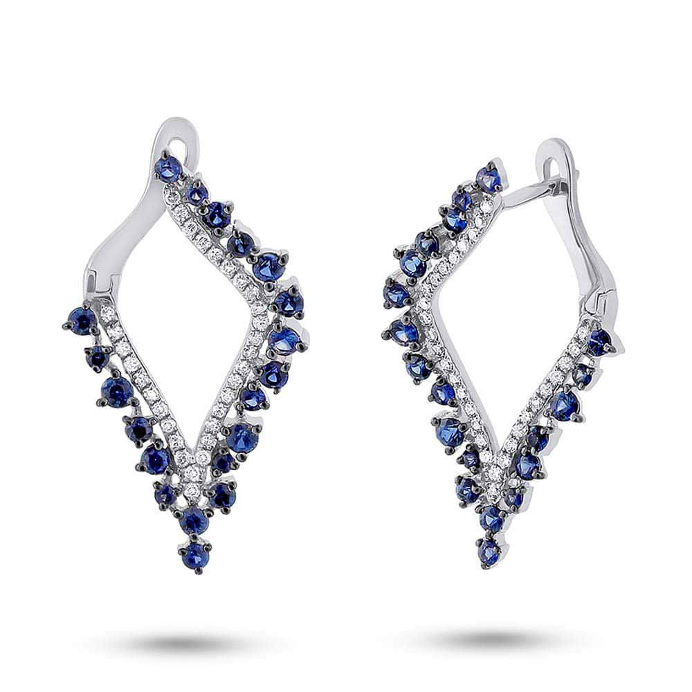 0.25ct Diamond & 1.06ct Blue Sapphire 14k Whtie Gold Earrings