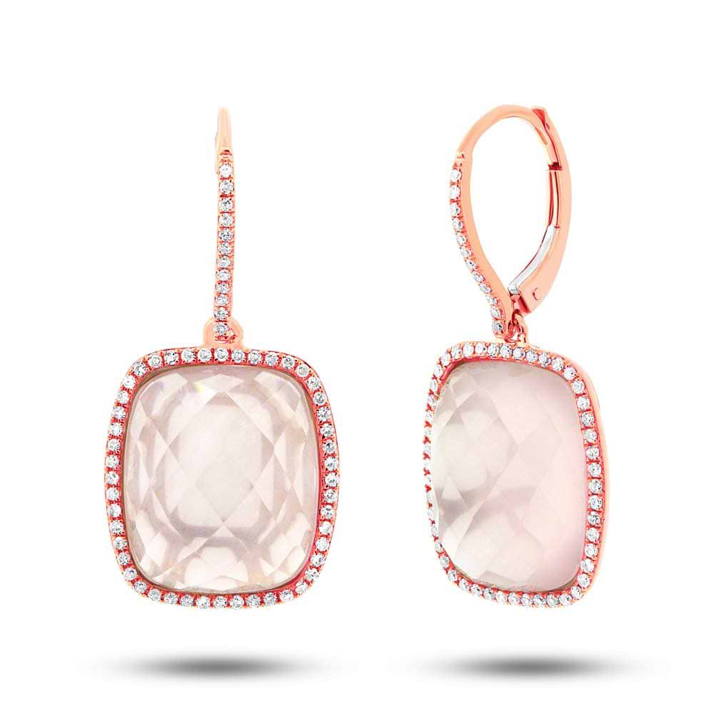 0.37ct Diamond & Rose Quartz 14k Rose Gold Earrings