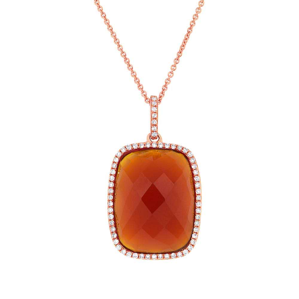 0.19ct Diamond & 8.53ct Red Agate 14k Rose Gold  Pendant Necklace
