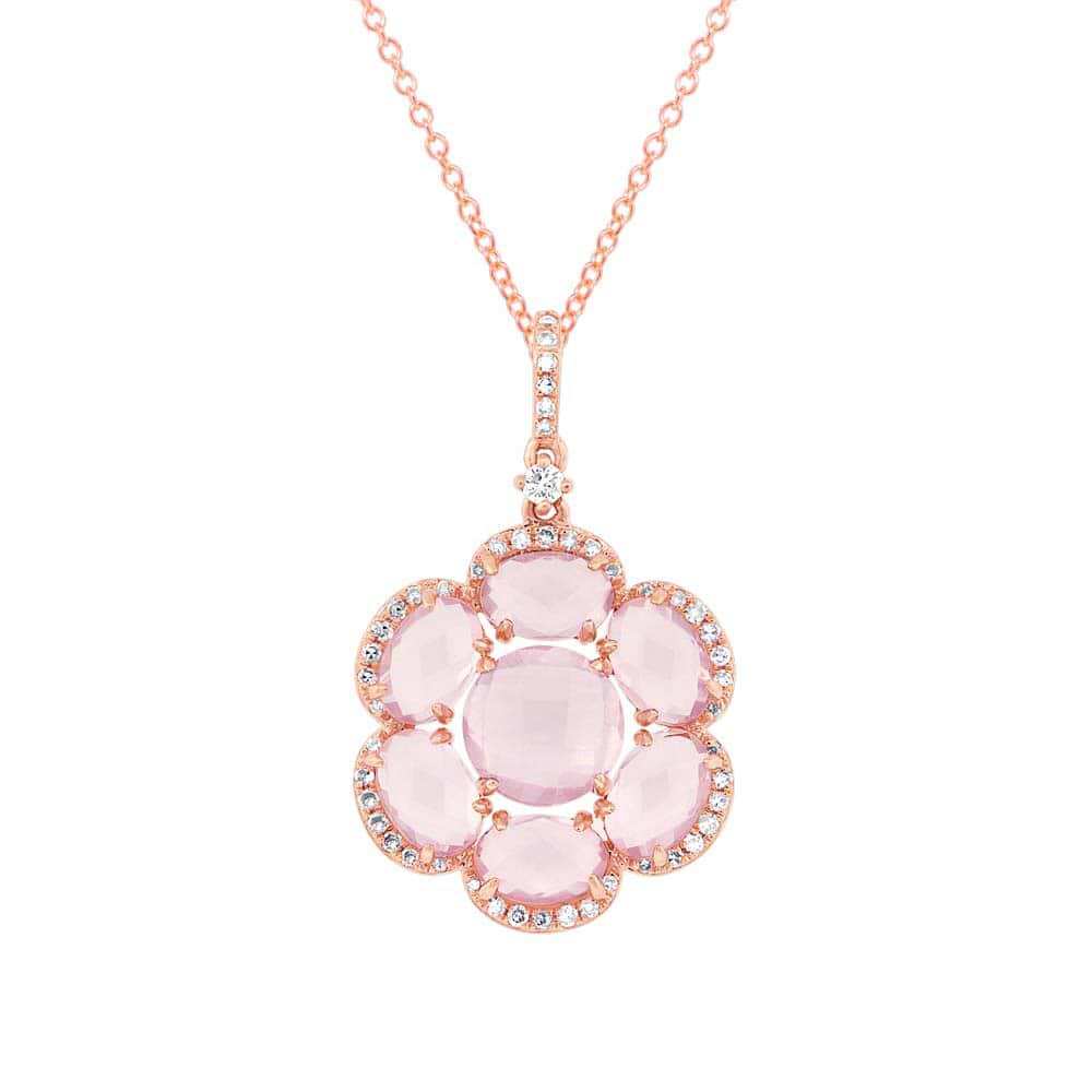 0.20ct Diamond & 3.82ct Rose Quartz 14k Rose Gold Pendant Necklace