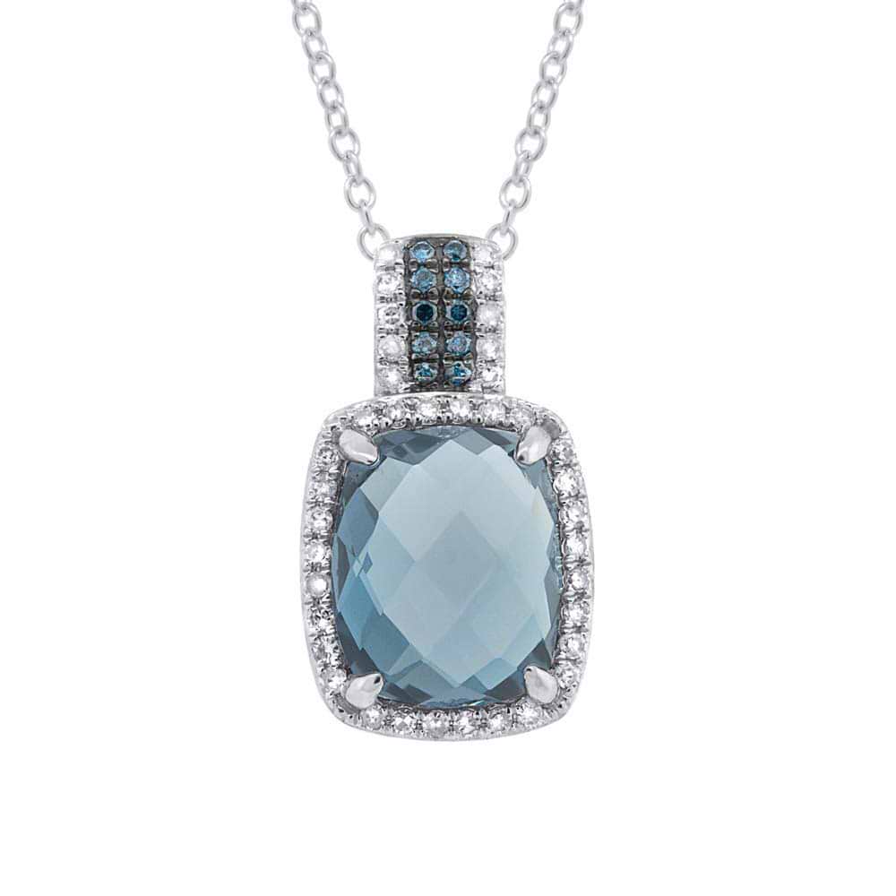 0.23ct White & Treated Blue Diamond & 4.16ct London Blue Topaz 14k White Gold Pendant Necklace