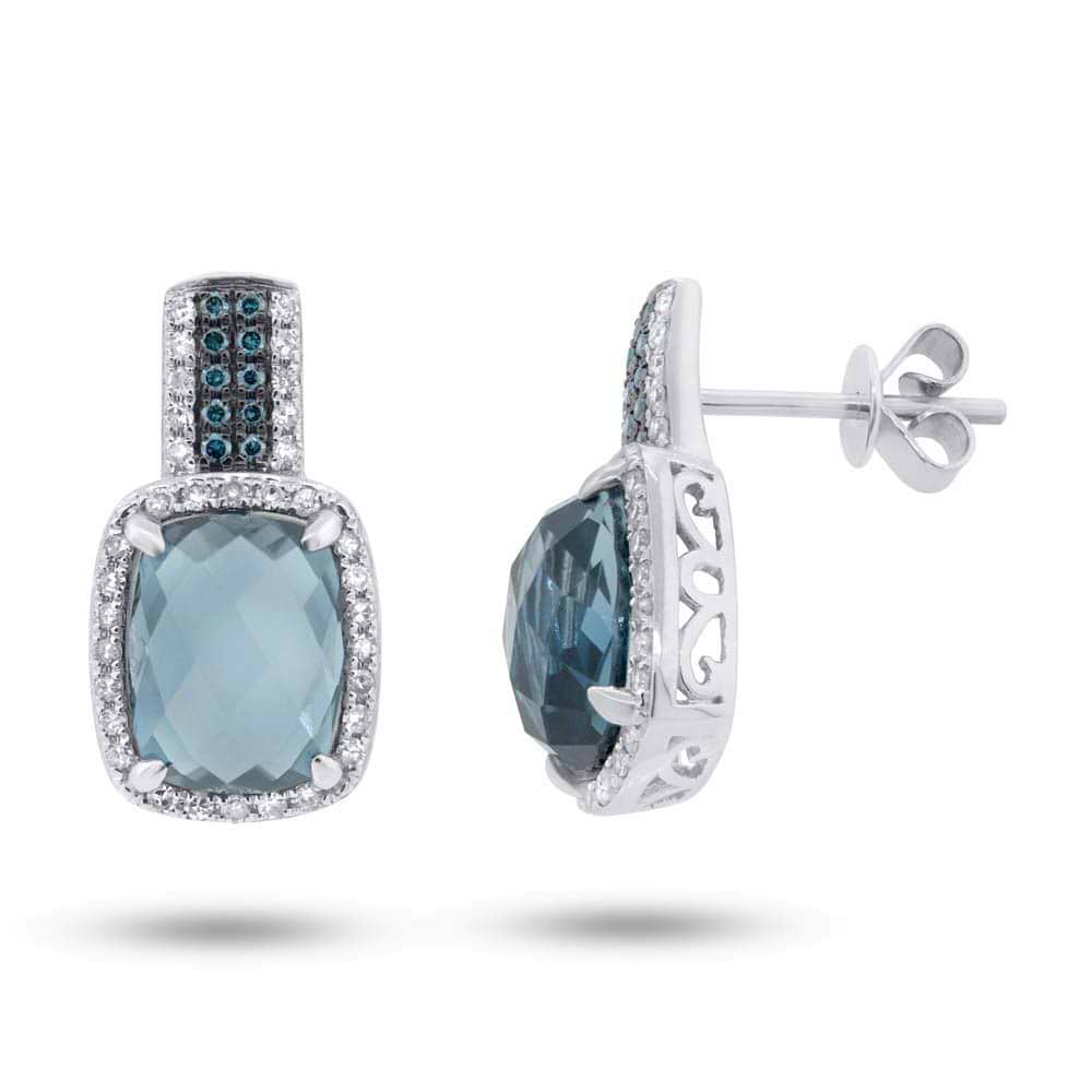 0.42ct White & Treated Blue Diamond & 5.60ct London Blue Topaz 14k White Gold Earrings