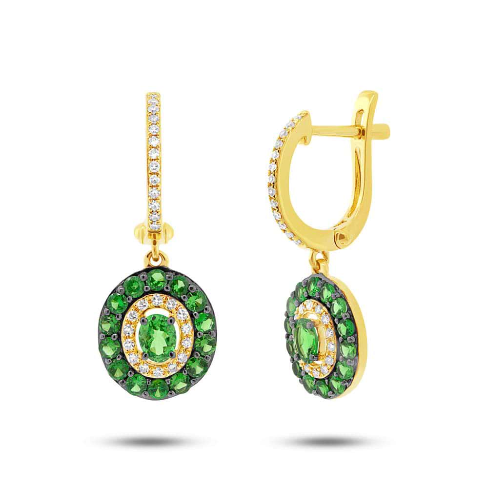 0.21ct Diamond & 1.26ct Green Garnet 14k Yellow Gold Earrings