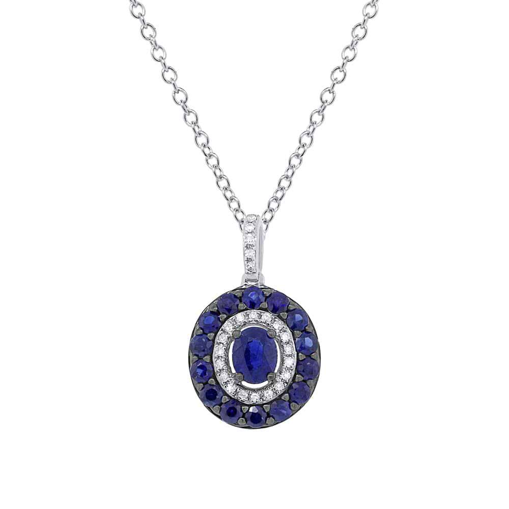 0.09ct Diamond & 0.99ct Blue Sapphire 14k White Gold Pendant Necklace