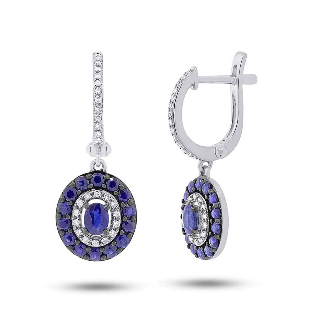 0.21ct Diamond & 1.20ct Blue Sapphire 14k White Gold Earrings