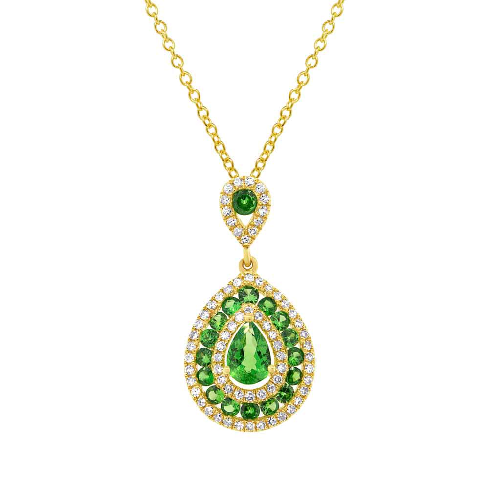 0.27ct Diamond & 0.93ct Green Garnet 14k Yellow Gold Pendant Necklace