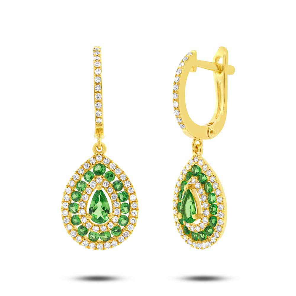 0.47ct Diamond & 1.02ct Green Garnet 14k Yellow Gold Earrings