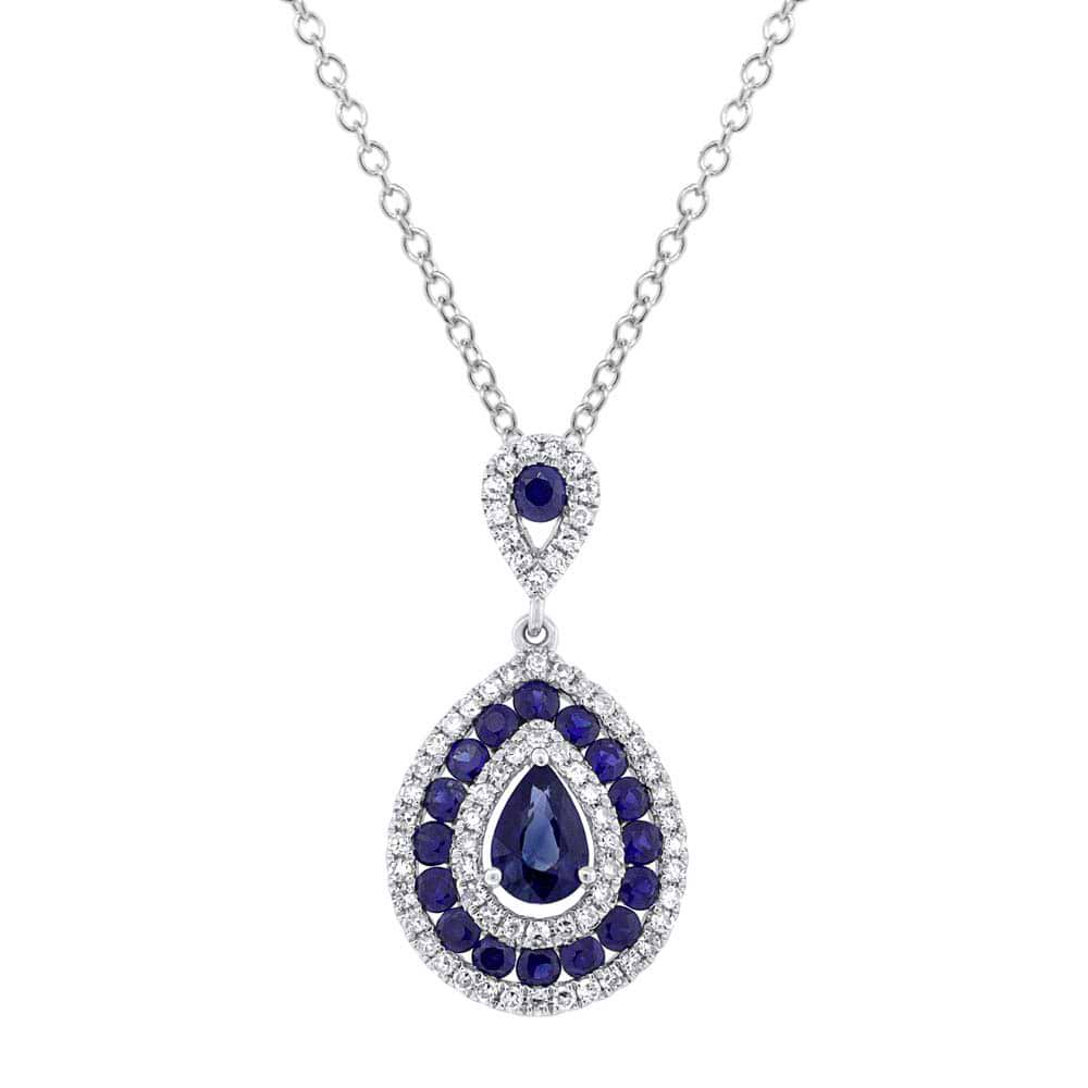 0.27ct Diamond & 1.06ct Blue Sapphire 14k White Gold Pendant Necklace