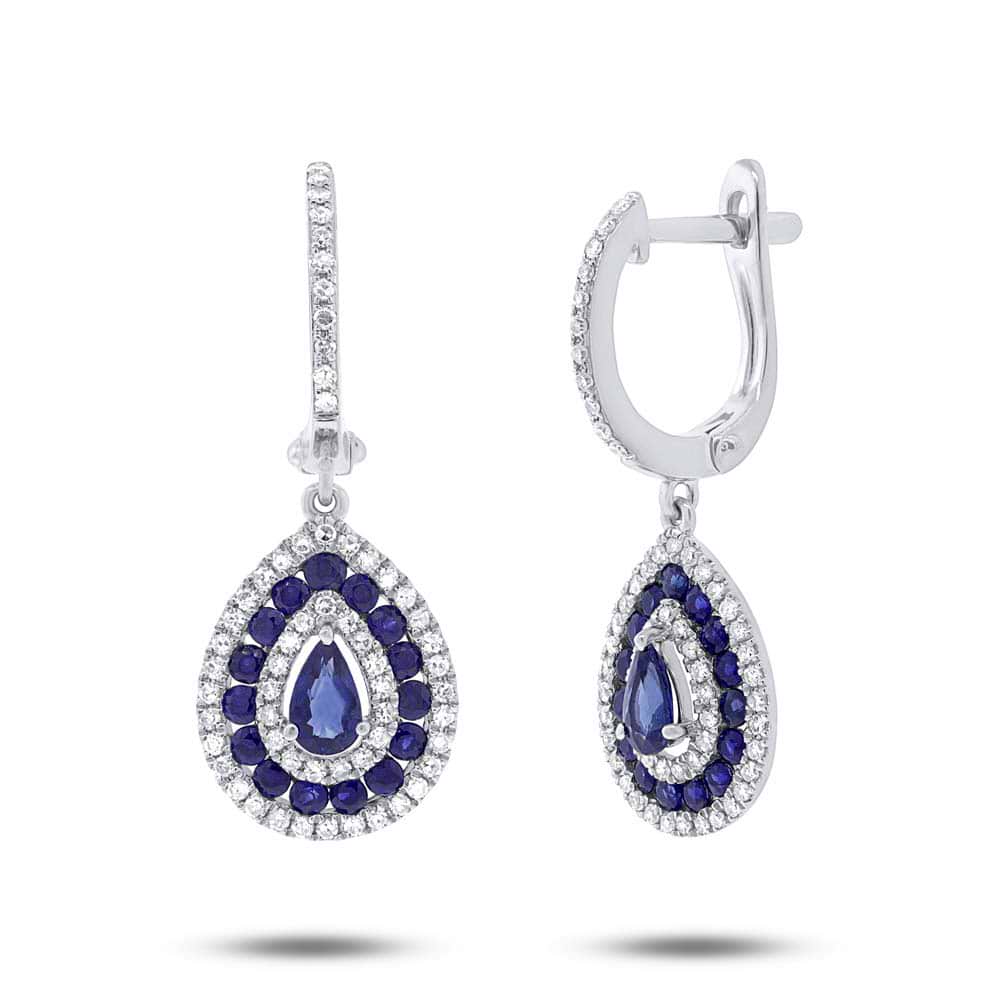 0.47ct Diamond & 1.21ct Blue Sapphire 14k White Gold Earrings
