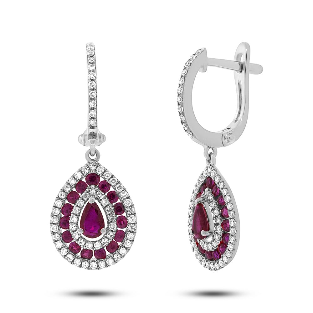 0.47ct Diamond & 1.15ct Ruby 14k White Gold Earrings