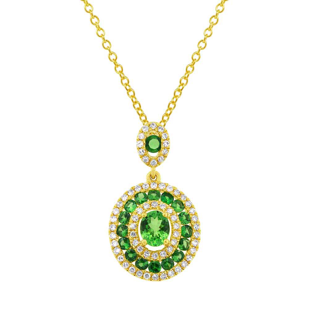 0.25ct Diamond & 0.92ct Green Garnet 14k Yellow Gold Pendant Necklace