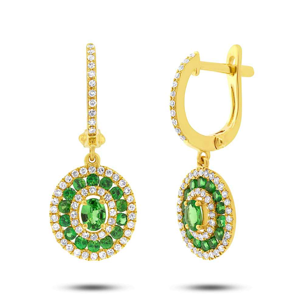 0.45ct Diamond & 0.95ct Green Garnet 14k Yellow Gold Earrings