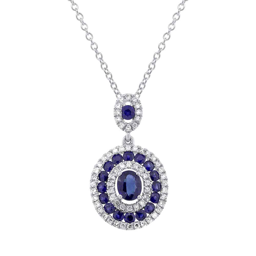 0.25ct Diamond & 1.03ct Blue Sapphire 14k White Gold Pendant Necklace