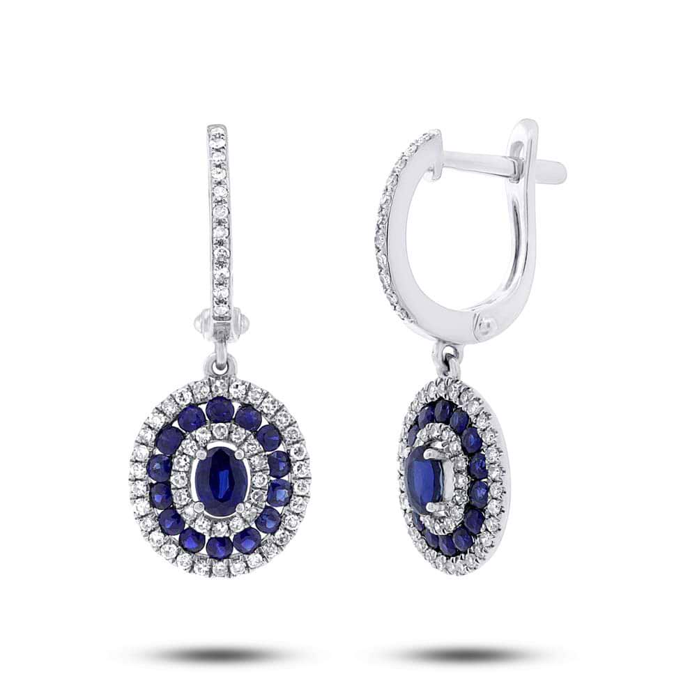 0.45ct Diamond & 1.14ct Blue Sapphire 14k White Gold Earrings