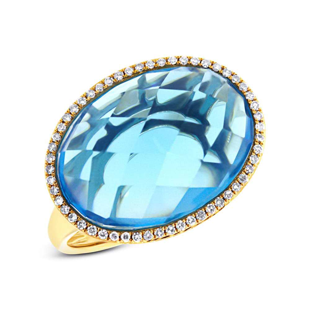 0.17ct Diamond & 12.39ct Blue Topaz 14k Yellow Gold Ring