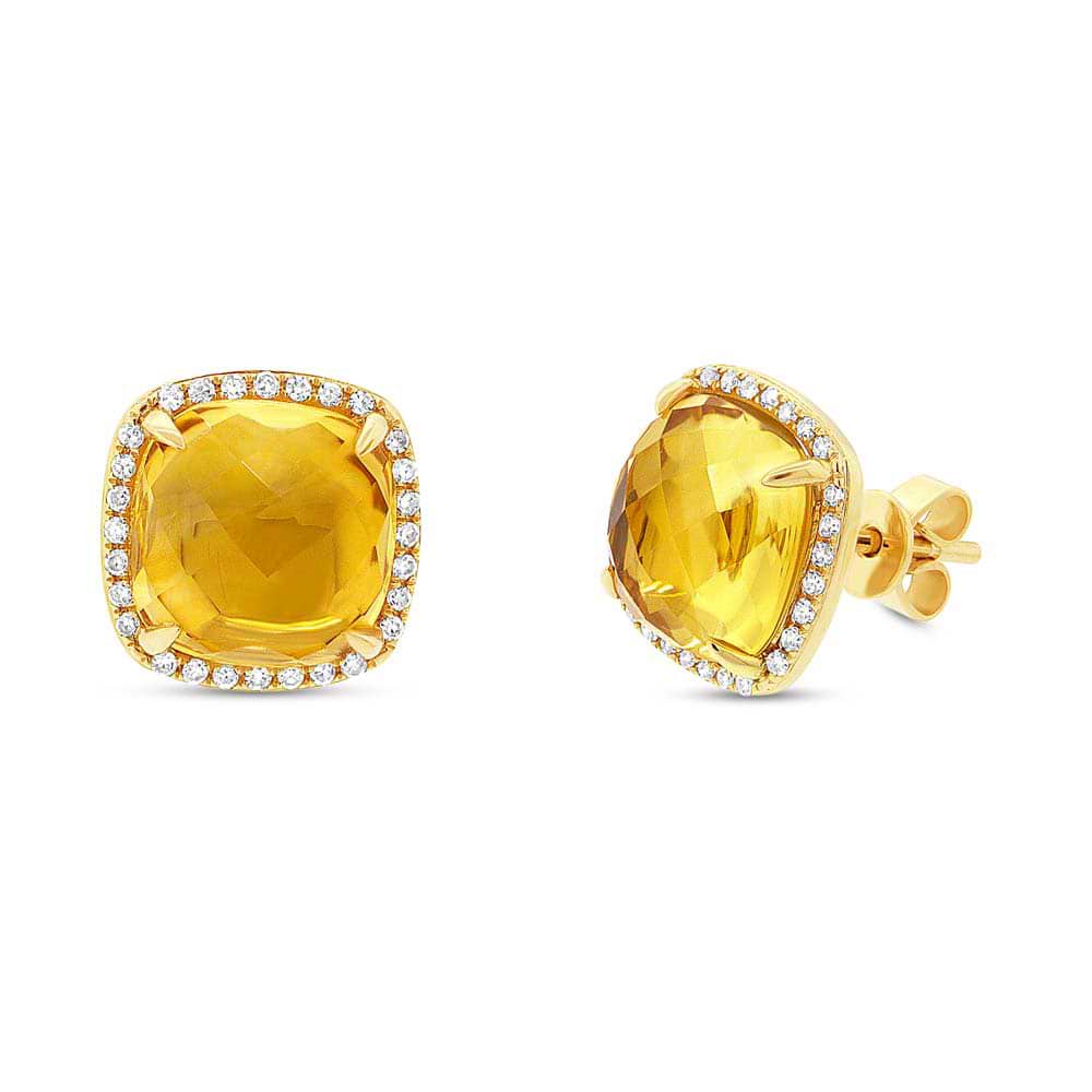 0.17ct Diamond & 5.27ct Citrine 14k Yellow Gold Stud Earrings