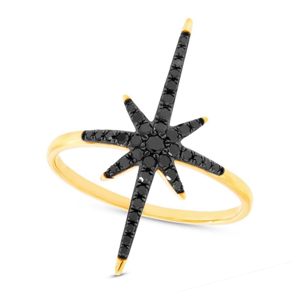 0.26ct 14k Yellow Gold Black Diamond North Star Ring