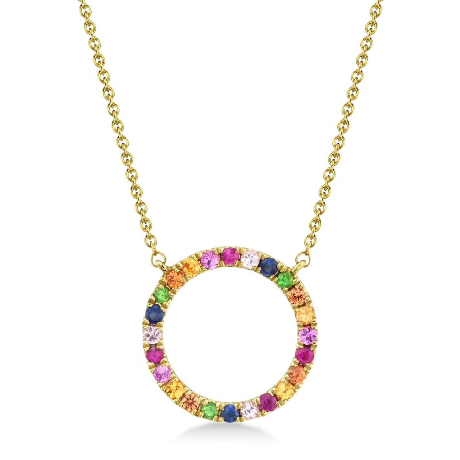 Multi-Colored Circle Gemstone Pendant necklace in 14K Yellow Gold (0.29ct)