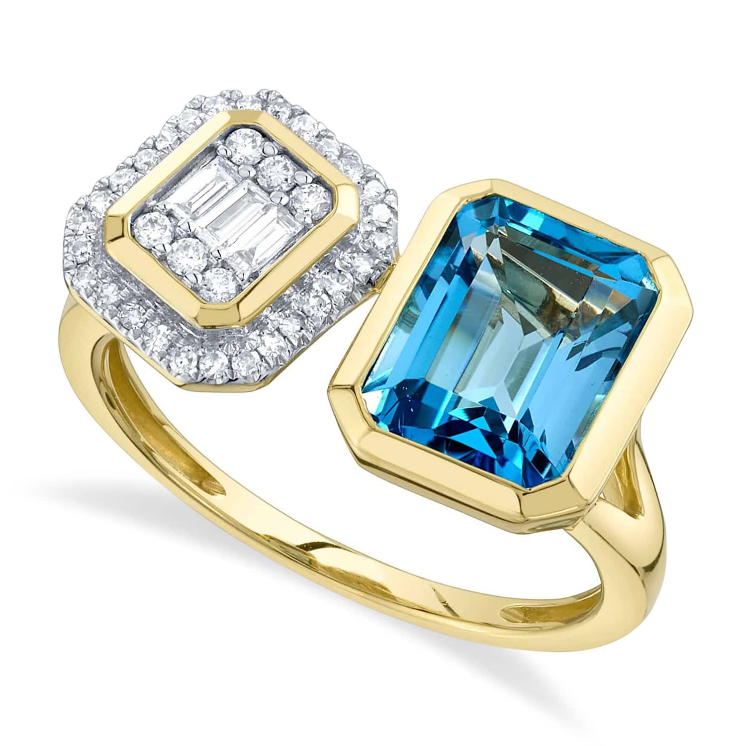 Diamond & Blue Topaz Toi Et Moi Baguette Ring 14K Yellow Gold (3.27ct)