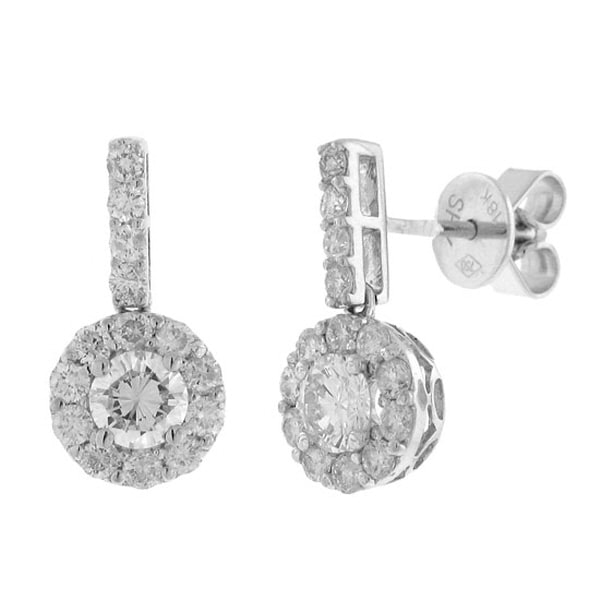 0.63ct Round Brilliant Center And 0.72ct Side 18k White Gold Diamond Earrings