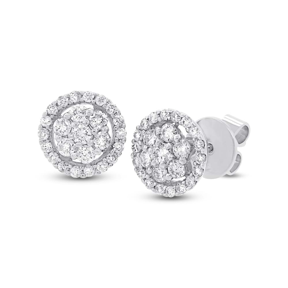 0.85ct 18k White Gold Diamond Cluster Stud Earrings