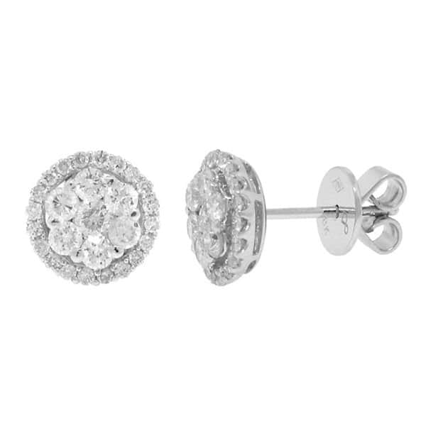 1.17ct 18k White Gold Diamond Cluster Stud Earrings