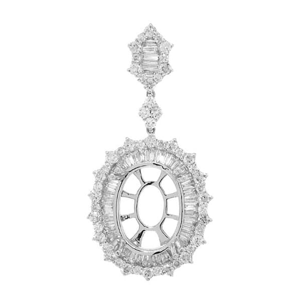 2.77ct 18k White Gold Diamond Semi-mount Pendant Necklace