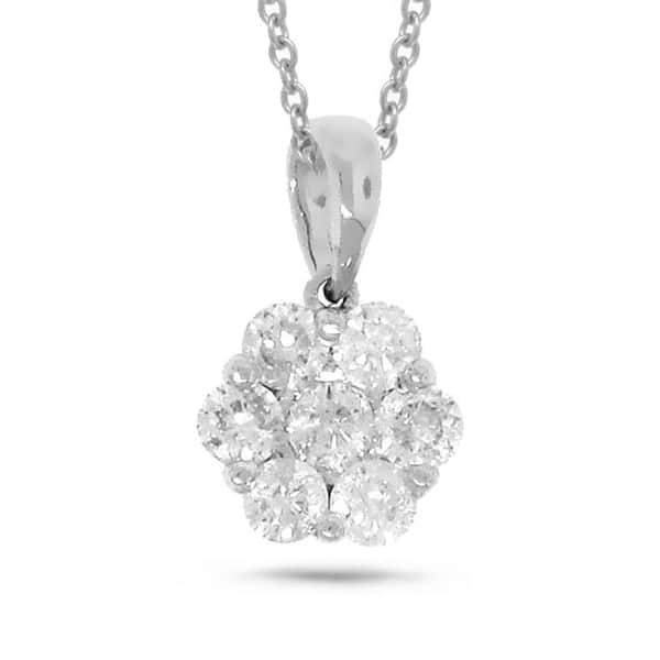 0.53ct 18k White Gold Diamond Cluster Pendant Necklace