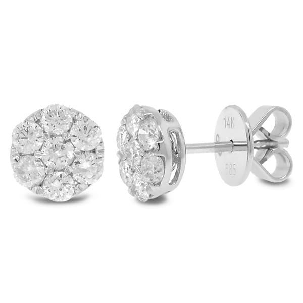 0.86ct 14k White Gold Diamond Cluster Stud Earrings