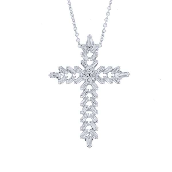 0.50ct 18k White Gold Diamond Baguette Cross Pendant Necklace