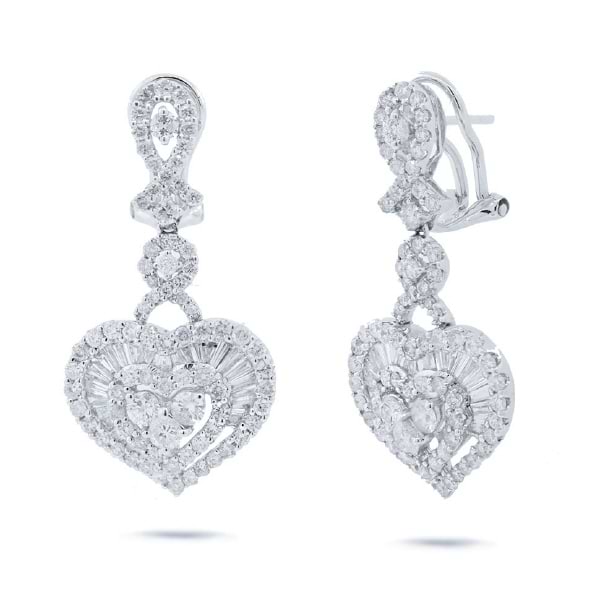 2.91ct 18k White Gold Diamond Heart Earrings