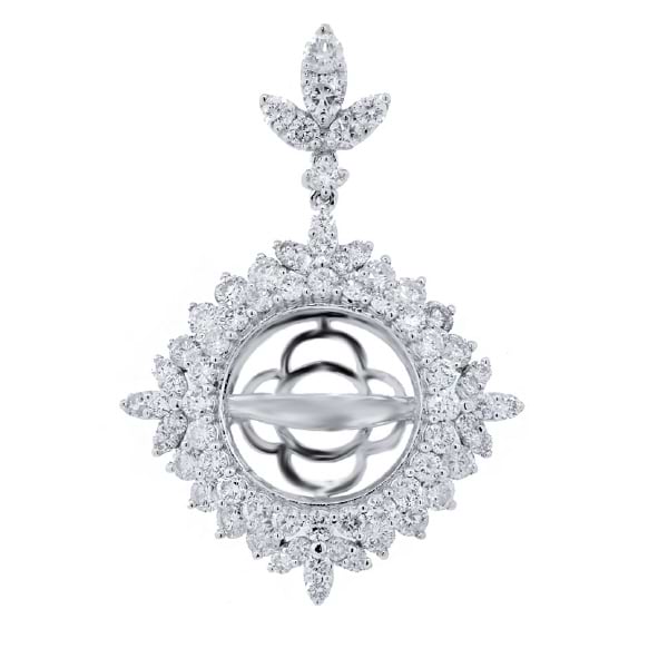 2.19ct 18k White Gold Diamond Semi-mount Pendant Necklace