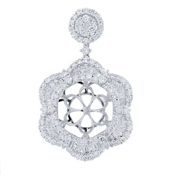 2.71ct 18k White Gold Diamond Semi-mount Pendant Necklace