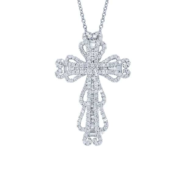 2.42ct 18k White Gold Diamond Cross Pendant Necklace
