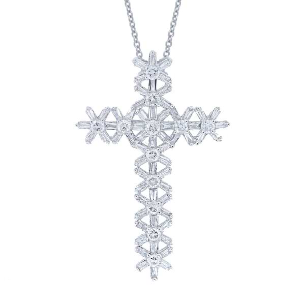 1.51ct 18k White Gold Diamond Baguette Cross Pendant Necklace