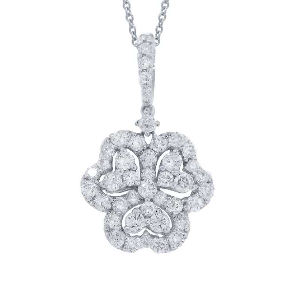1.07ct 18k White Gold Diamond Clover Pendant Necklace