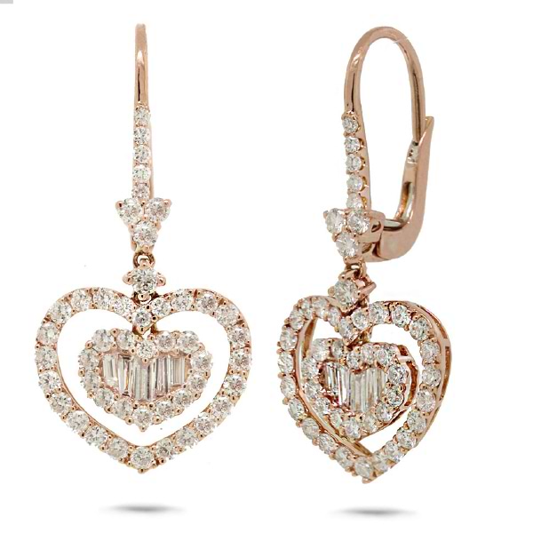 1.76ct 18k Rose Gold Diamond Heart Earrings