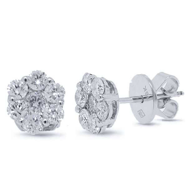 1.10ct 18k White Gold Diamond Cluster Stud Earrings