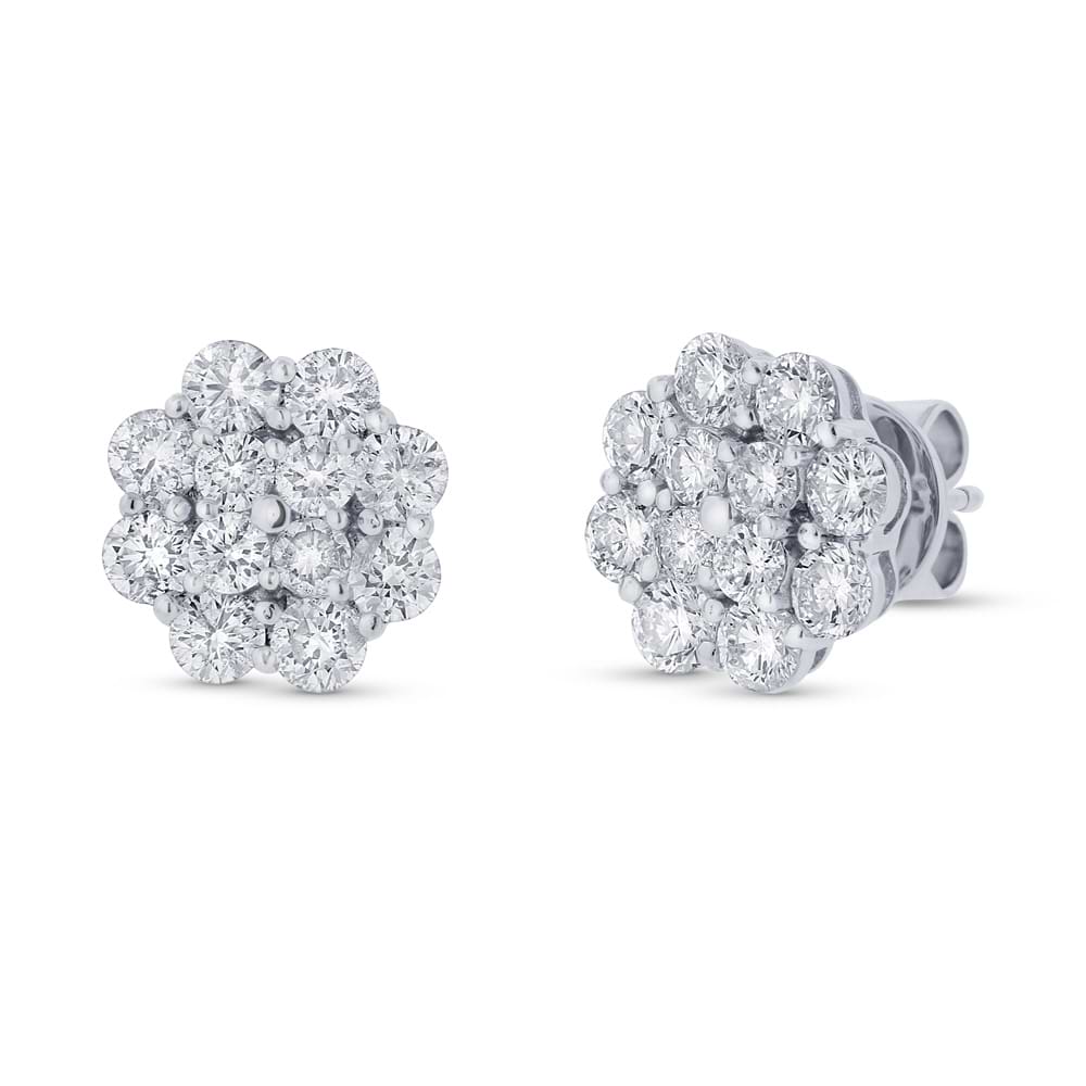 1.97ct 18k White Gold Diamond Cluster Stud Earrings