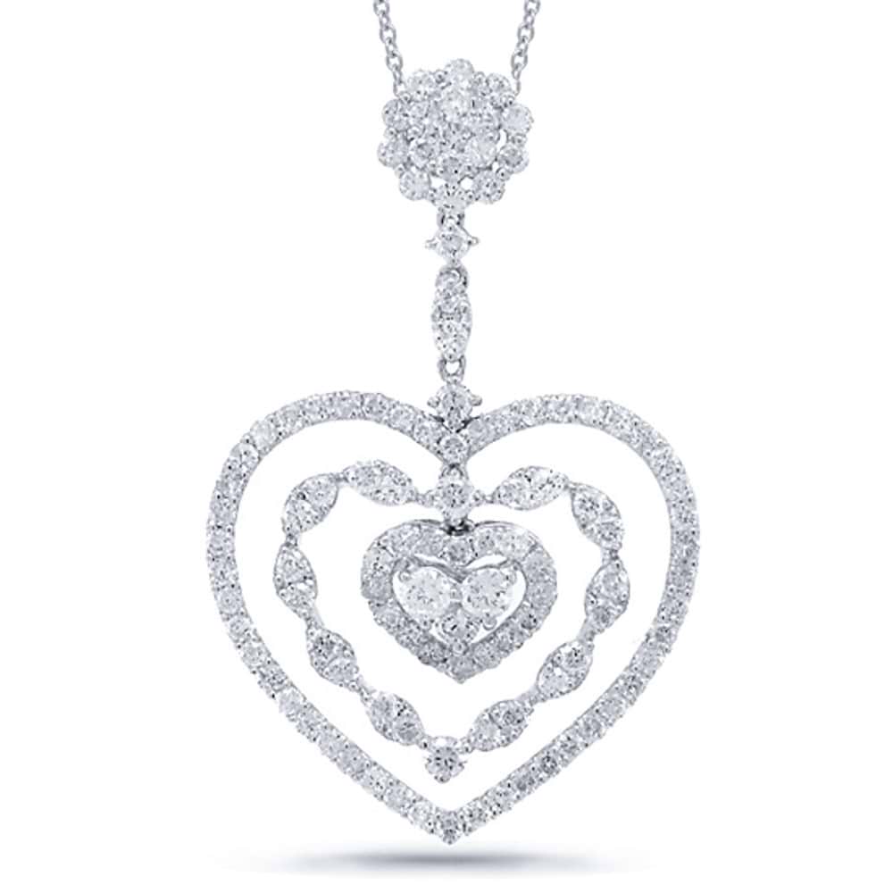 2.41ct 18k White Gold Diamond Heart Pendant Necklace